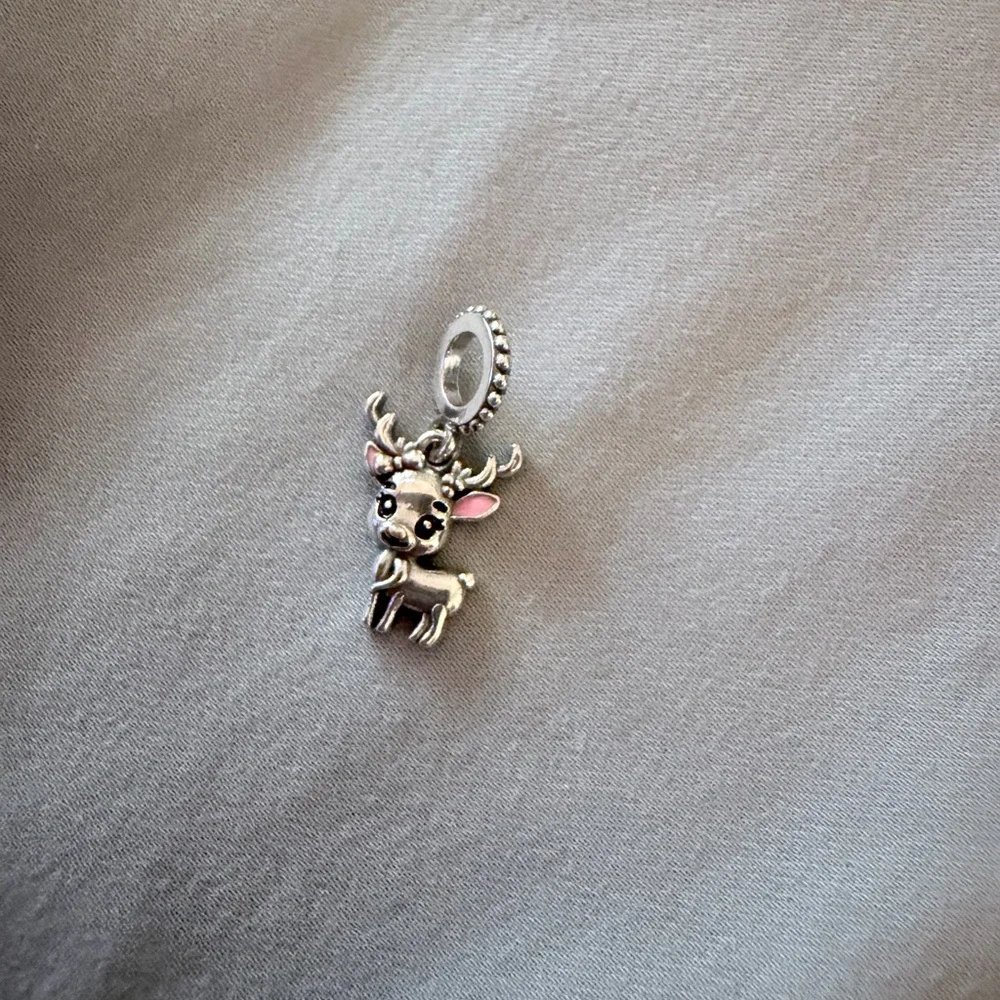 Silver & Pink Dangle Girl Deer Charm - Picture 3 of 4
